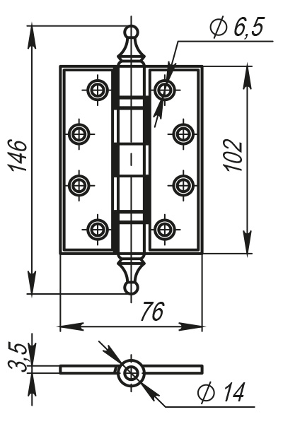 ПЕТЛЯ ARMADILLO (АРМАДИЛЛО) УНИВЕРСАЛЬНАЯ CASTILLO CL 500-A4 102x76x3,5 AS АНТИЧНАЯ БРОНЗА